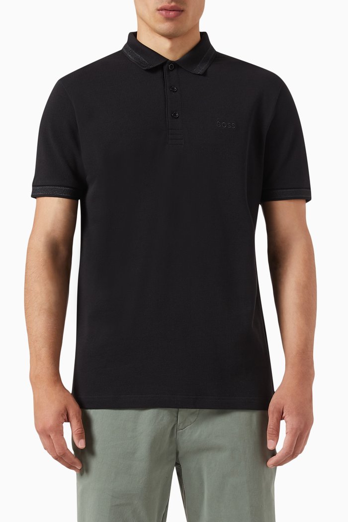 

Curved Logo Polo Shirt in Organic Cotton, Black