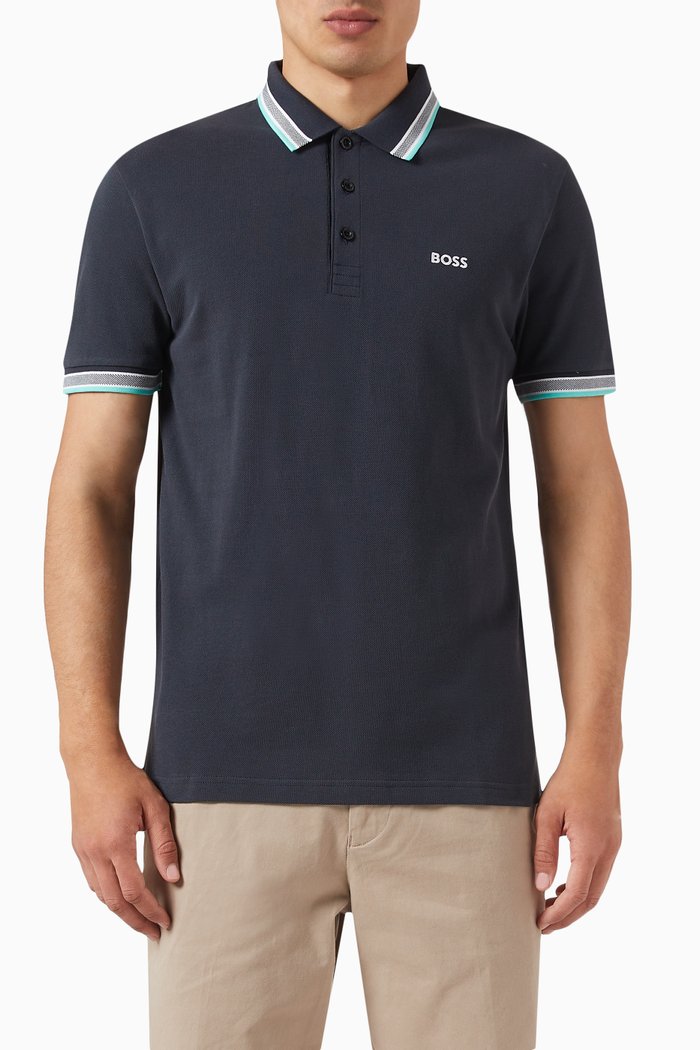 

Curved Logo Polo Shirt in Organic Cotton, Blue