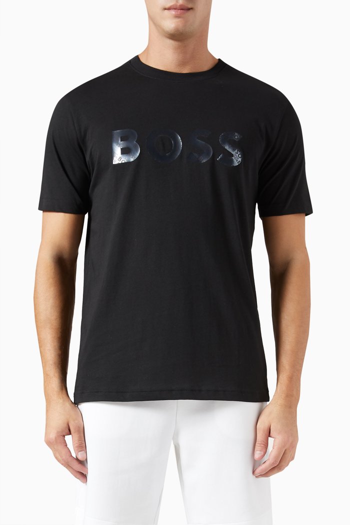

Foil-print T-shirt in Cotton-jersey, Black