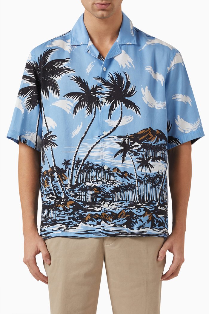 

Hawaiian Print Shirt in Twill, Blue