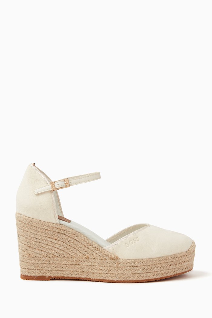

Madeira Buckle Wedge Sandals in Goatsuede, Neutral
