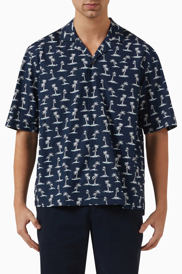 

All-over Print Lars Shirt in Cotton, Blue