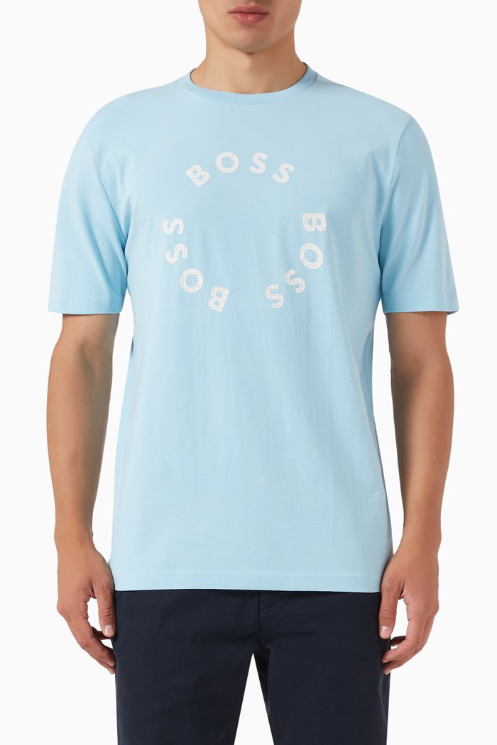 Circular Logo T-Shirt in Cotton Stretch, Blue