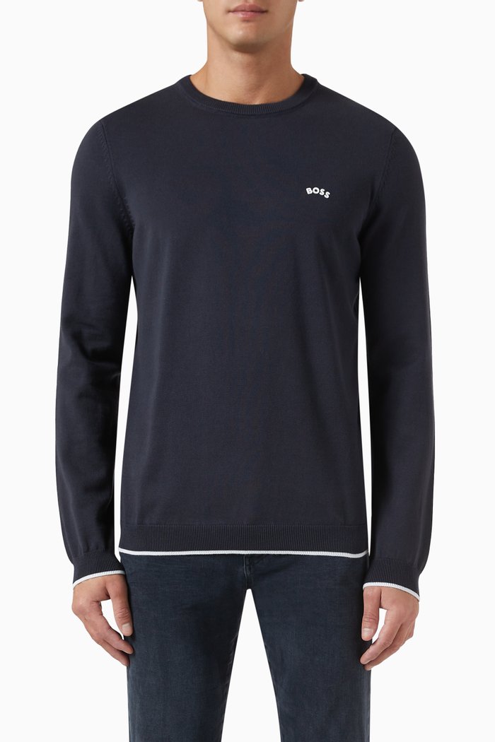 

Rallo Logo Sweater in Cotton Knit, Blue