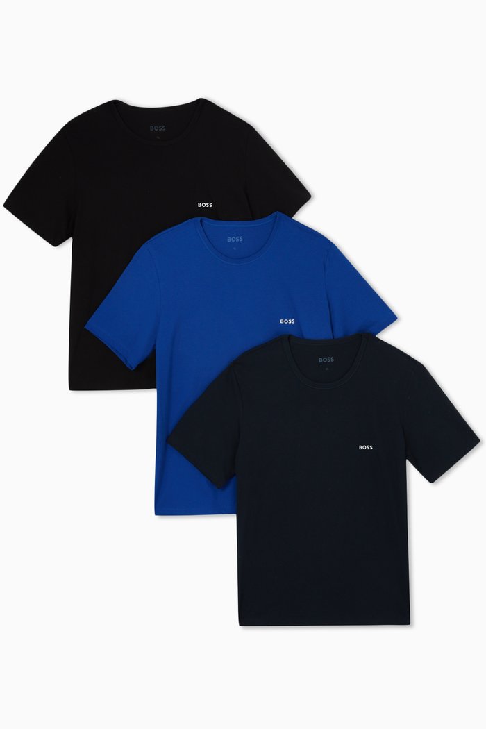 

Logo Embroidered T-Shirt in Cotton, Set of 3, Blue