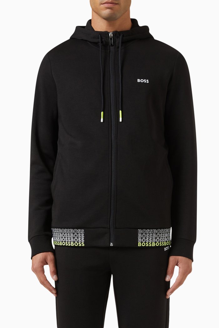 Zip-up Hoodie in Cotton Jersey, Black