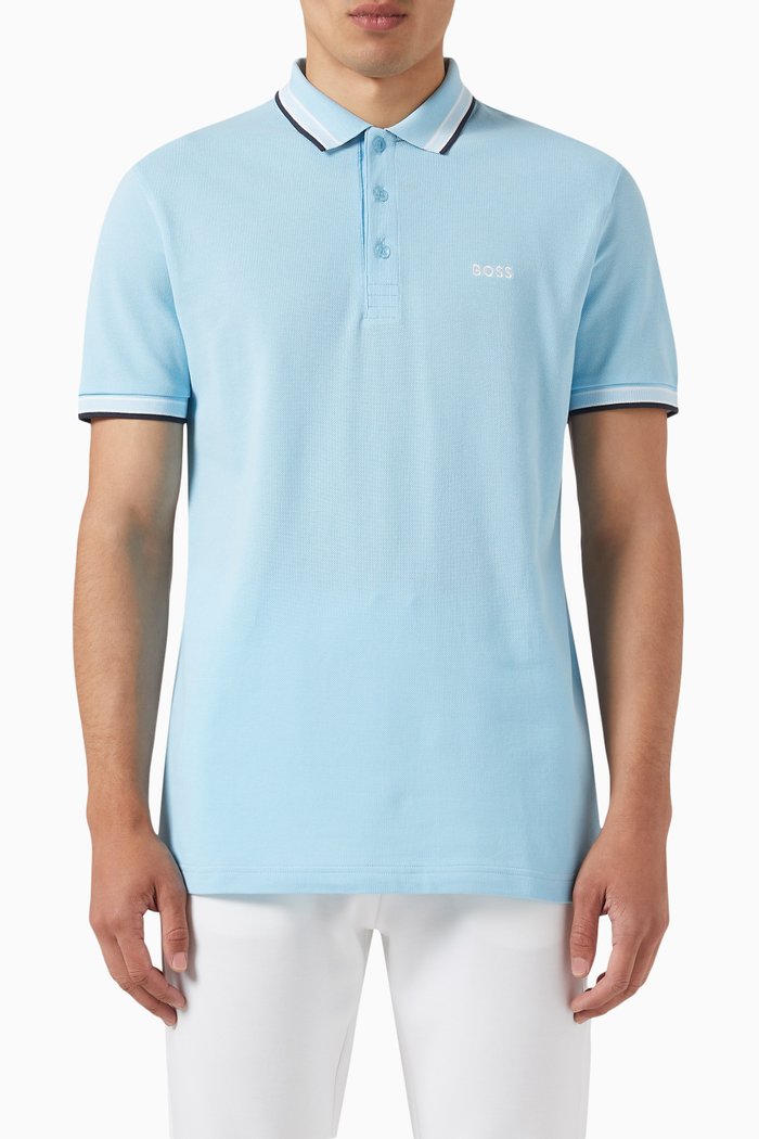 

Curved Logo Polo Shirt in Organic Cotton, Blue