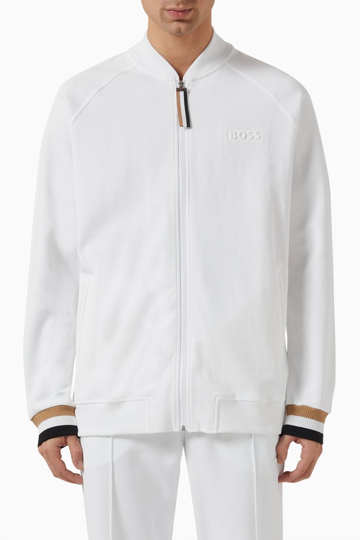 

Logo Detail Zip-Through Sweatshirt in Cotton Blend, White