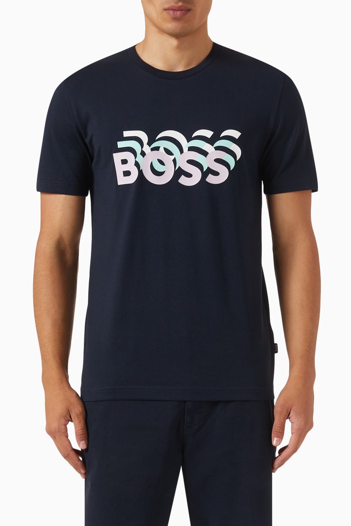 

Repeat Logo Print T-shirt in Cotton Jersey, Blue