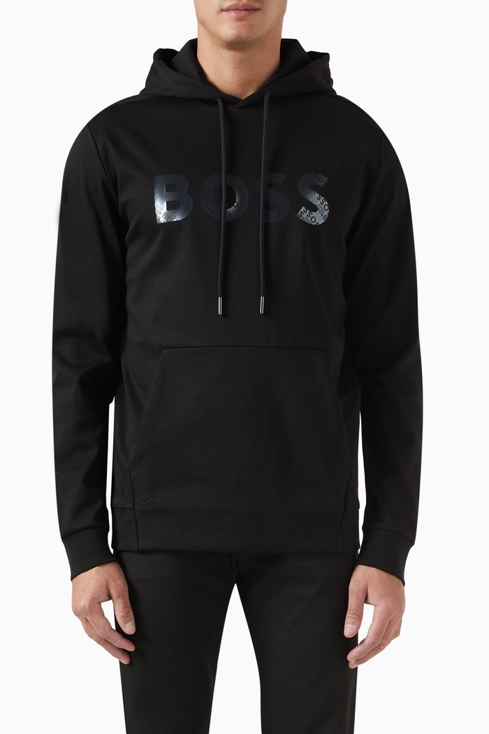 

Mirror-effect Logo Hoodie in Cotton Blend, Black