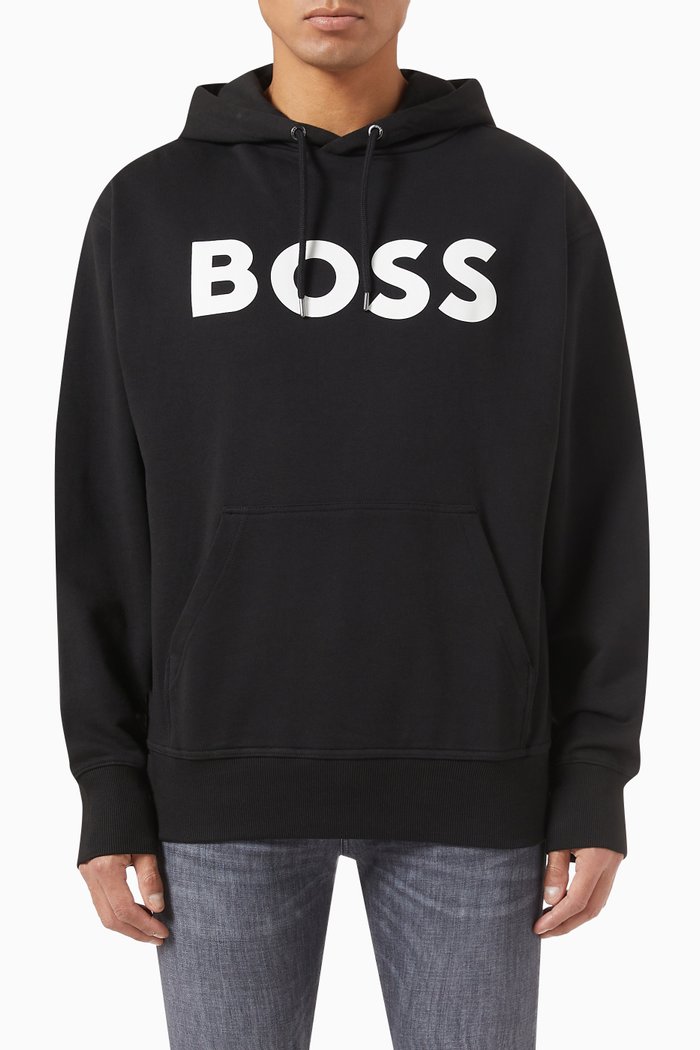 

Logo Hoodie in Cotton Terry, Black
