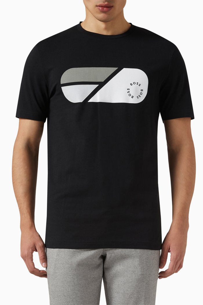 

Graphic Logo Print T-shirt in Cotton Stretch, Black