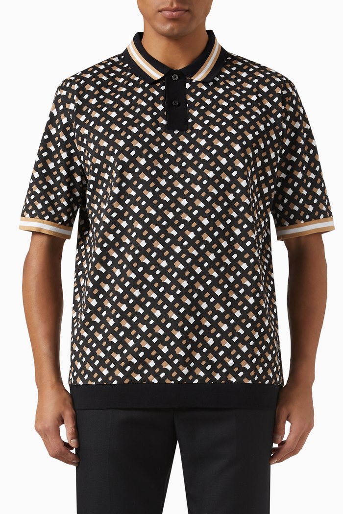

Oversized Monogram Logo Print Polo Shirt in Cotton, Black