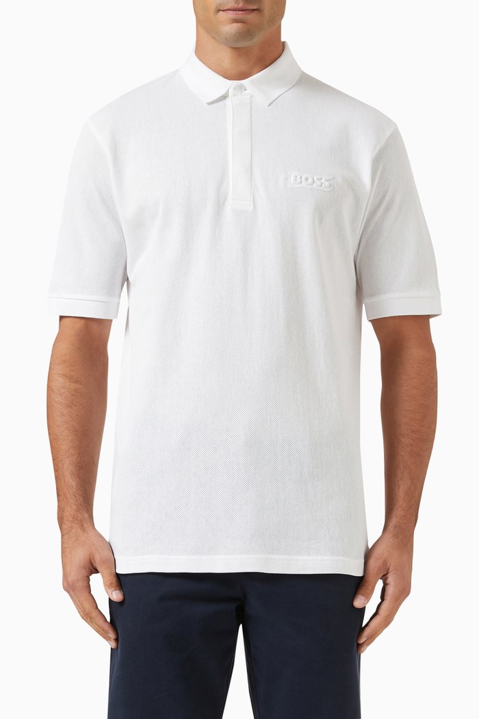 

Embosses Logo Polo Shirt in Cotton Knit, White