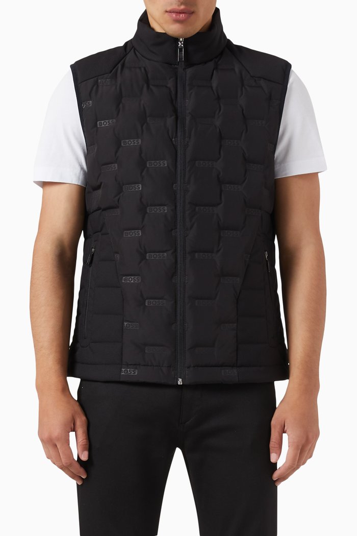 Tonal Logo Gillet in Techinical Fabric, Black