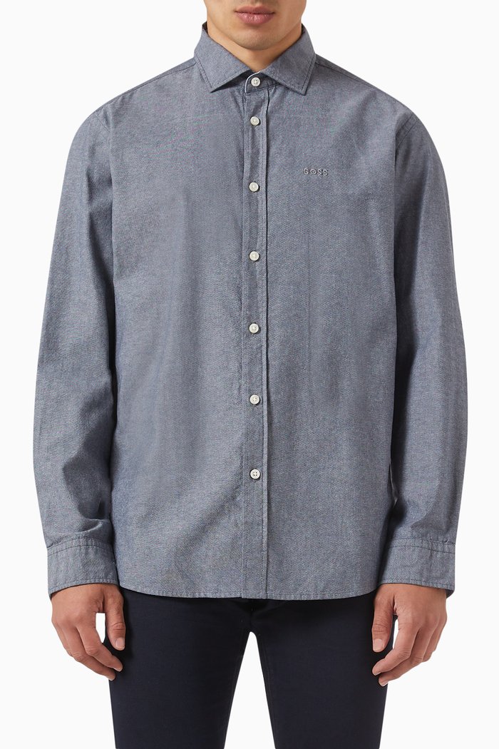 

Spread Collar Shirt in Organic Cotton, Blue