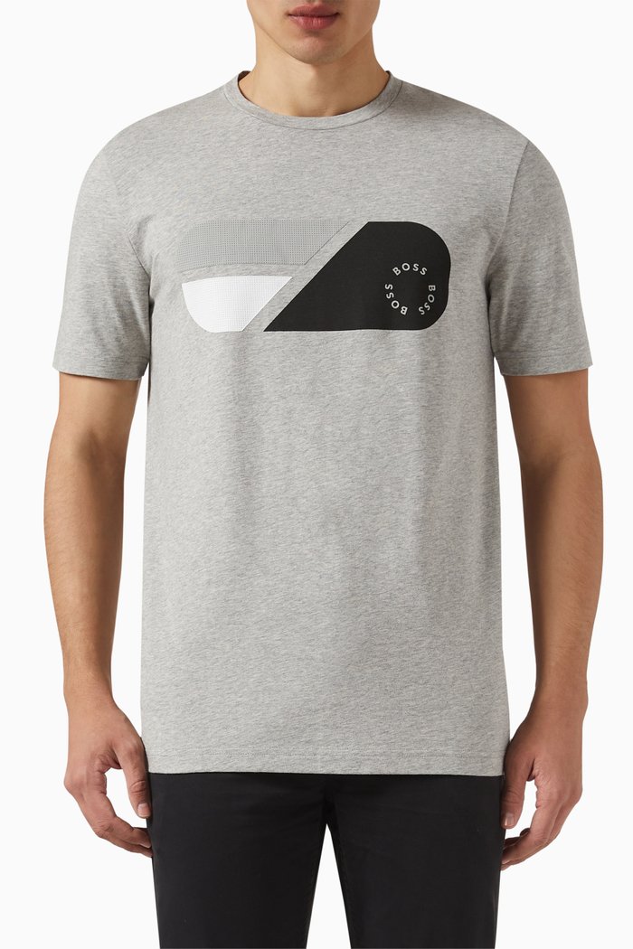 

Graphic Logo Print T-shirt in Cotton Stretch, Grey