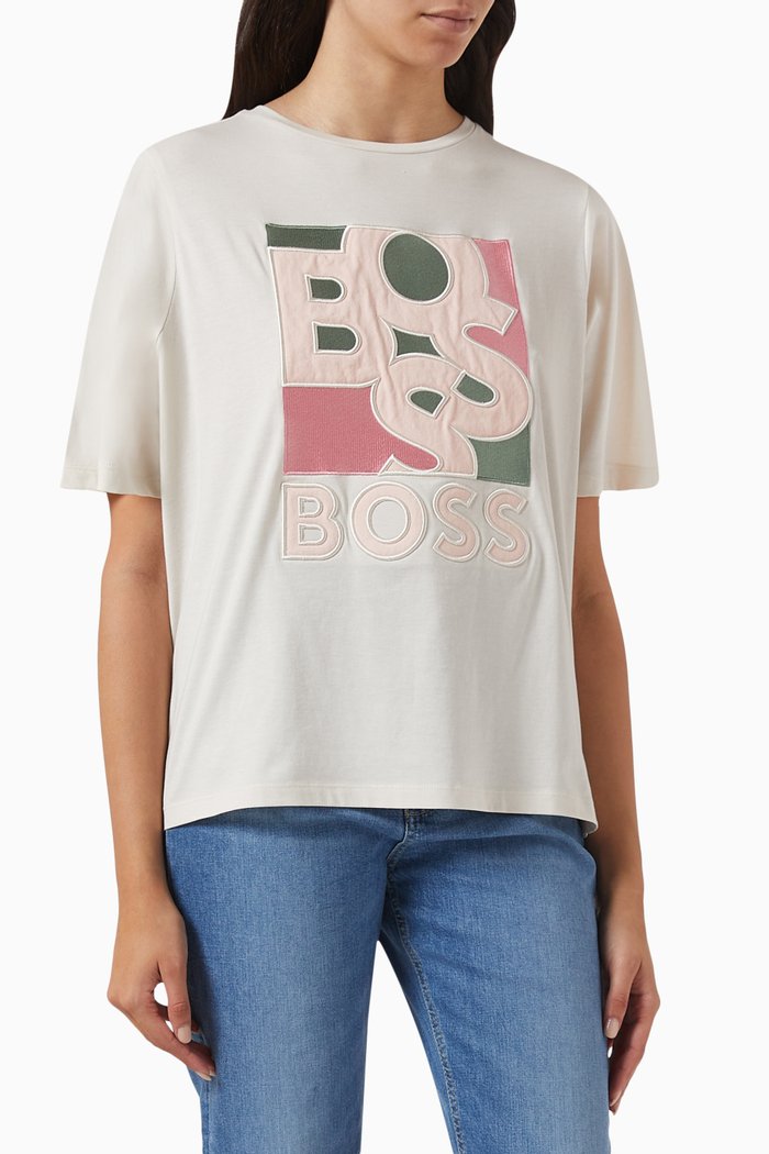 Oversized Boxy Logo T-shirt in Cotton-jersey, Neutral