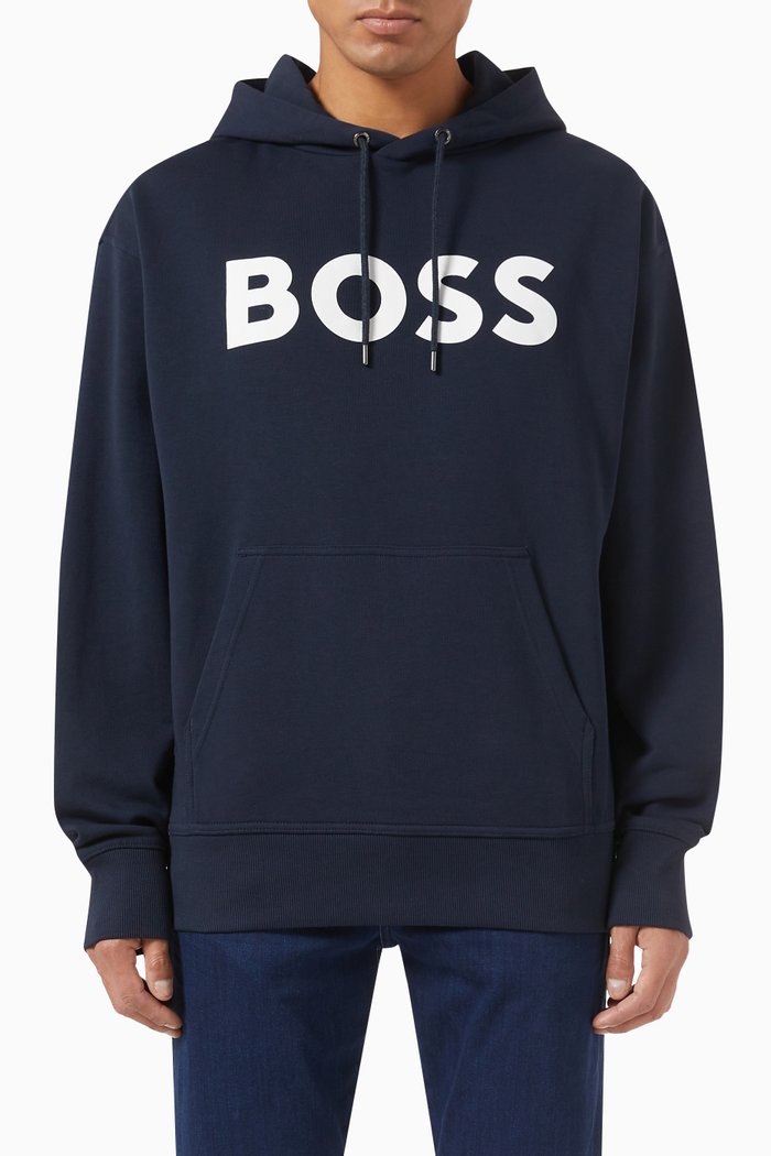 Logo Hoodie in Cotton Terry, Blue