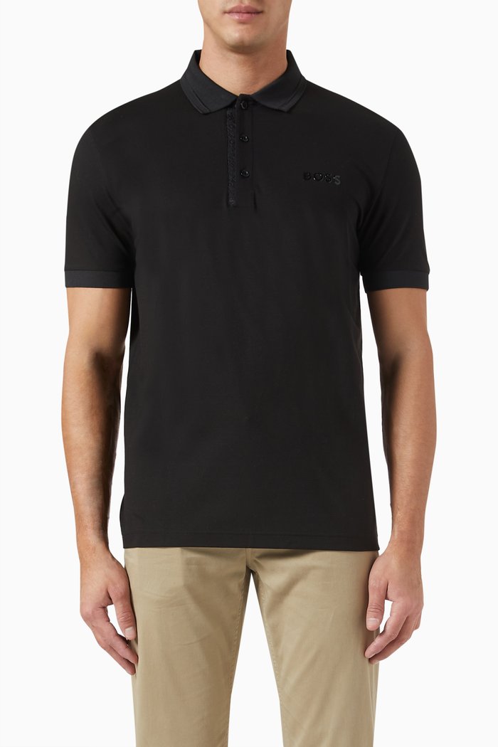 

Logo Polo in Stretch Cotton Pique, Black
