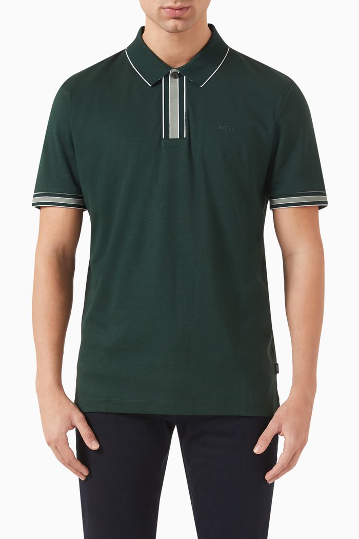 

Contrast-tip Polo Shirt in Cotton, Green