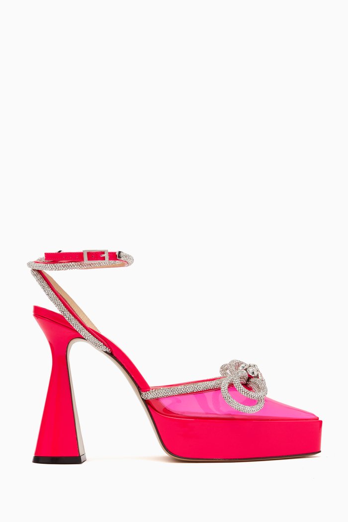 

140 Double Bow Crystal-embellished Platform Pumps in PVC, Pink