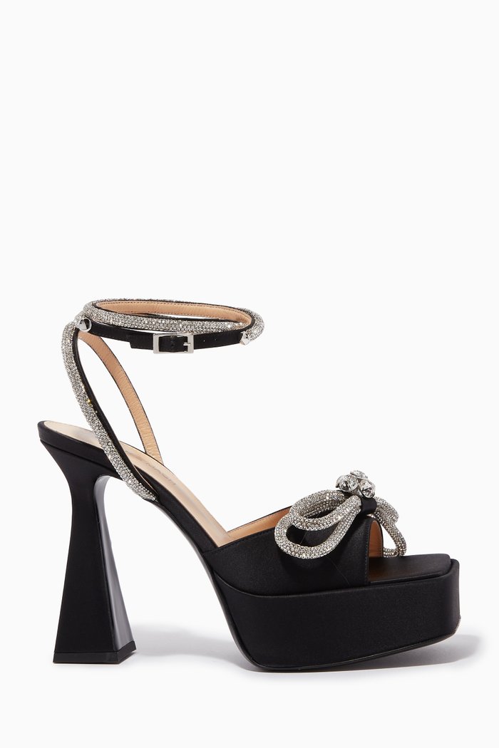 

Double Bow Platform Sandals in Satin, Black