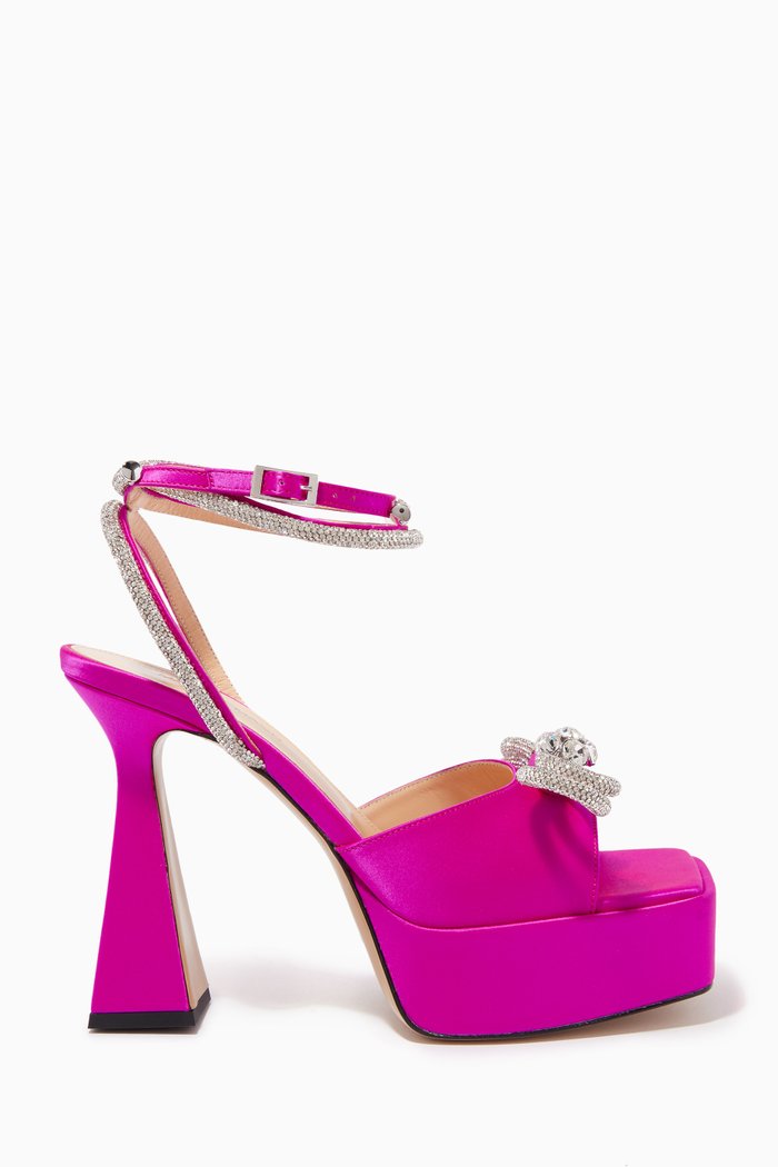 

Double Bow Platform Sandals in Satin, Pink