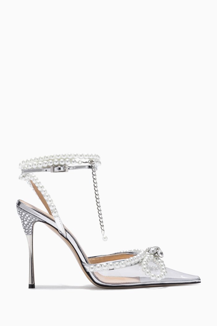 

110 Bow Pearl-embellished Pumps in PVC, White