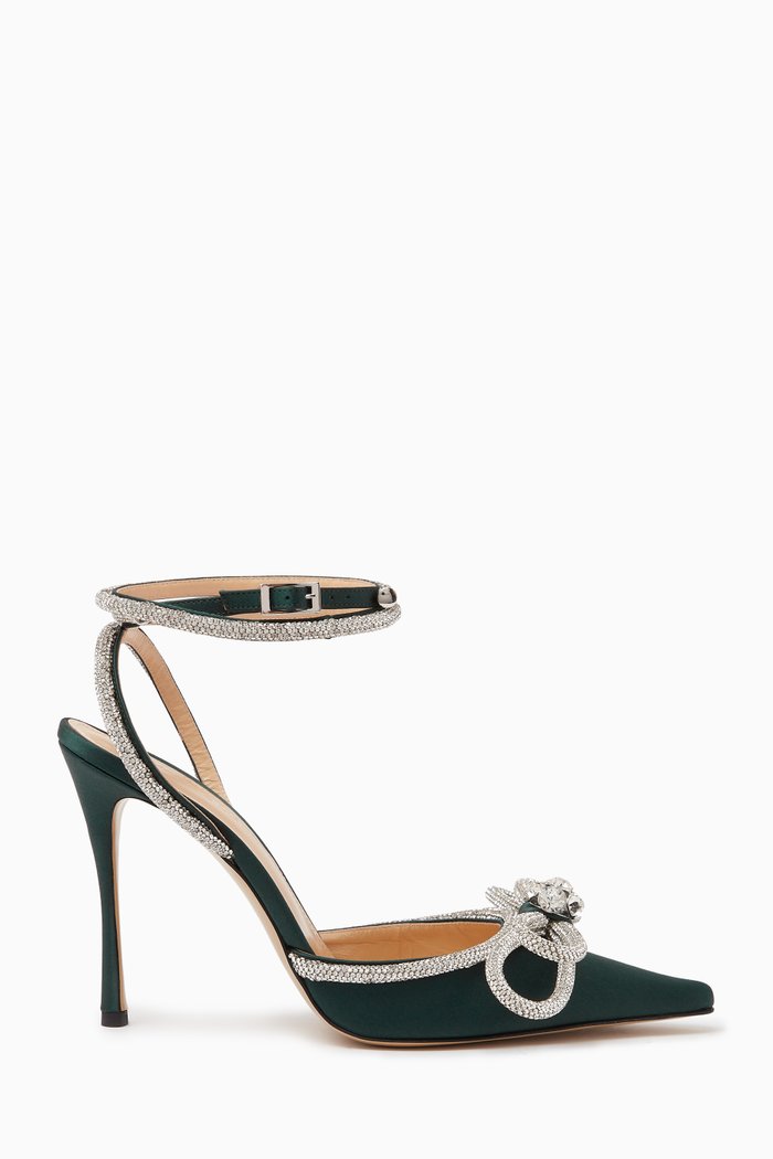 Double Bow Pumps in Satin, Green