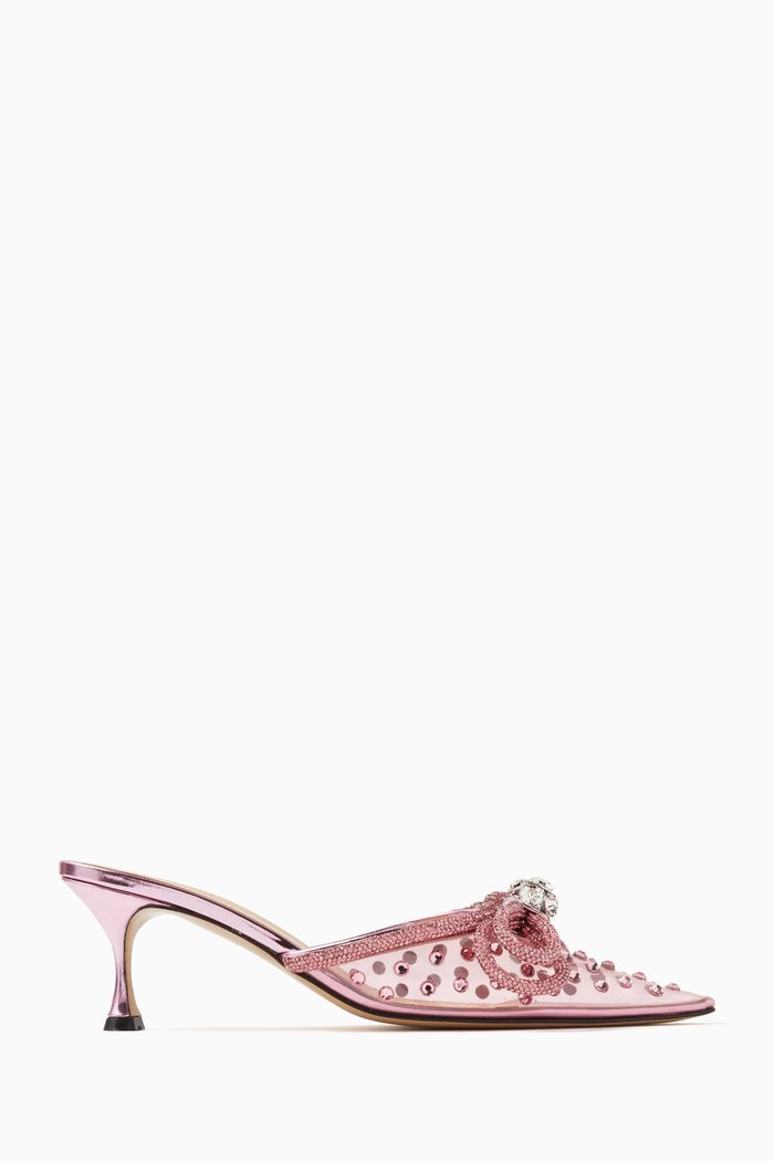 

Double Bow Crystal 65 Mules in PVC, Pink