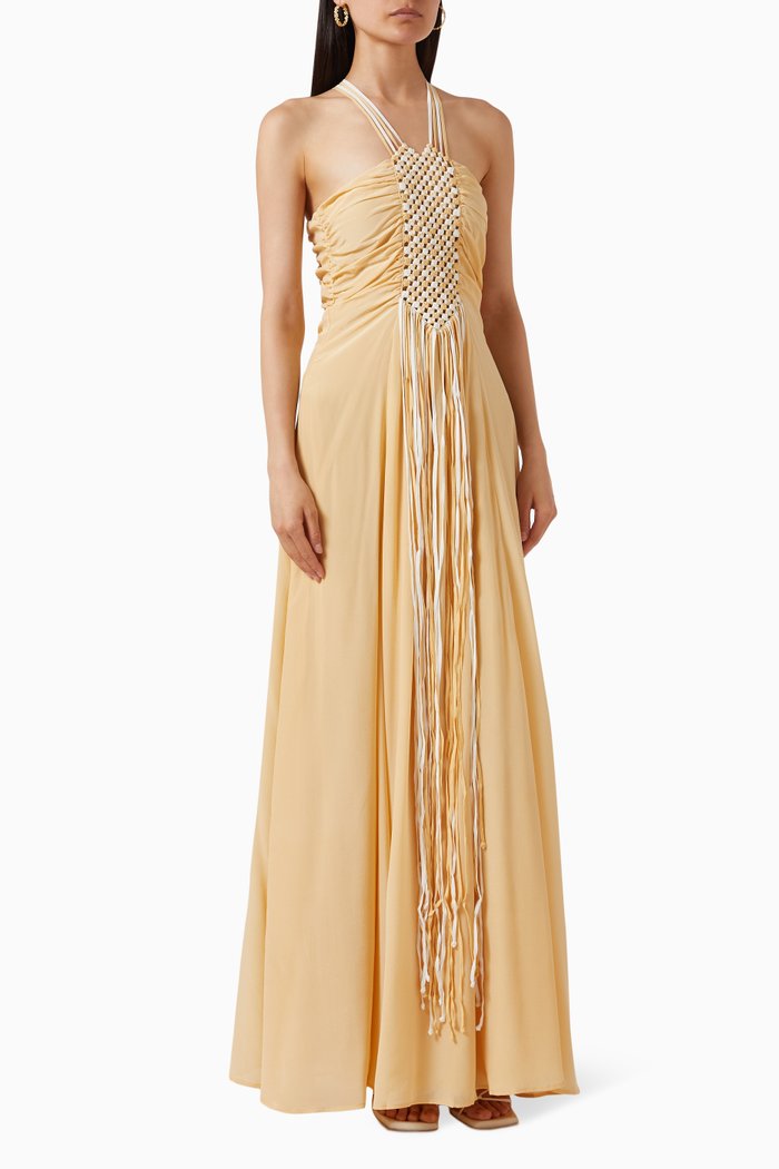 

Halter-neck Maxi Dress in Silk, Yellow