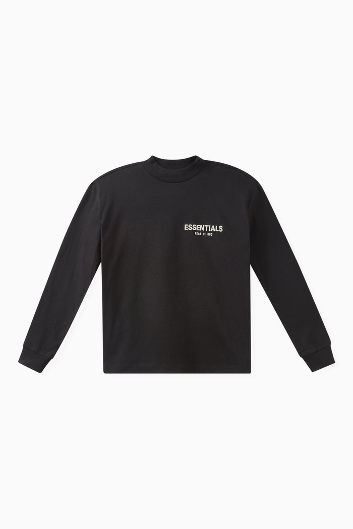 

Flocked Logo Long-sleeve T-shirt in Cotton-jersey, Black