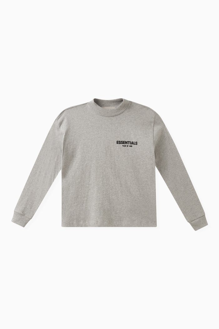 

Flocked Logo Long-sleeve T-shirt in Cotton-jersey, Grey
