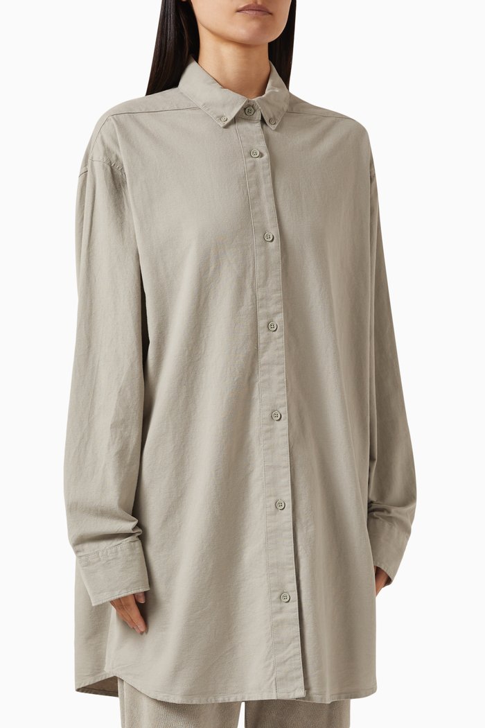 Long-sleeve Oxford Shirt in Cotton, Grey