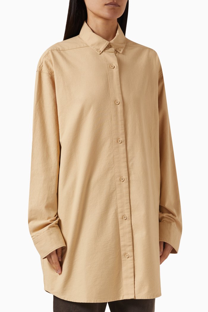 

Long-sleeve Oxford Shirt in Cotton, Neutral