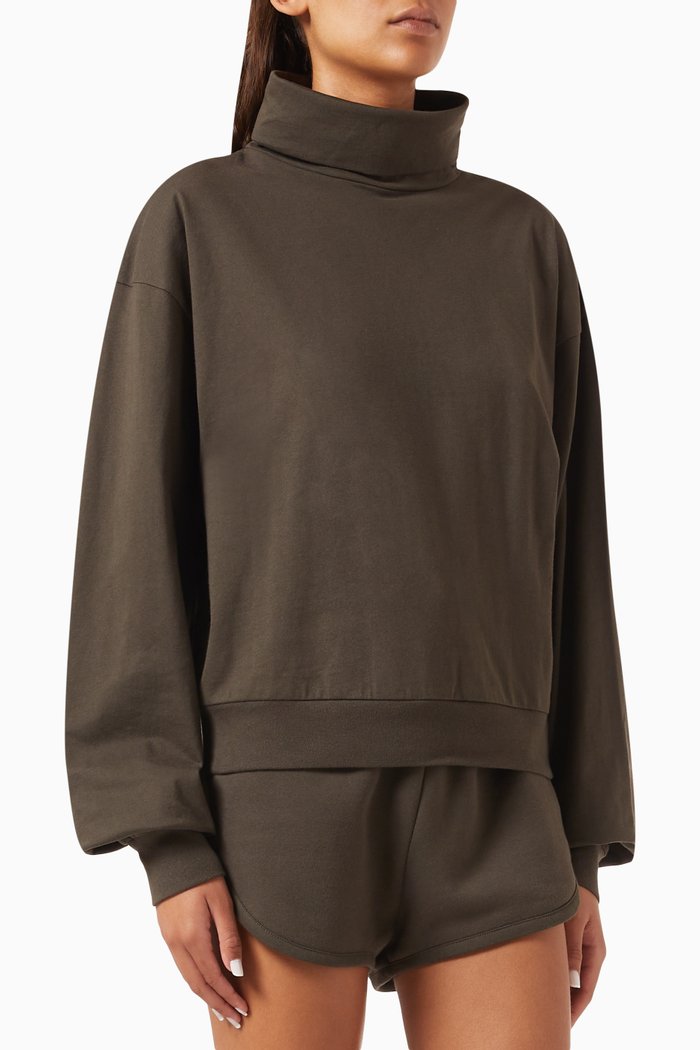 

Boxy Turtleneck in Cotton-jersey, Black