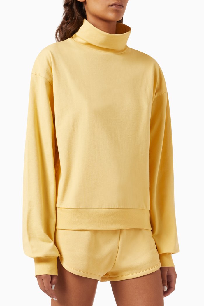 Boxy Turtleneck in Cotton-jersey, Yellow