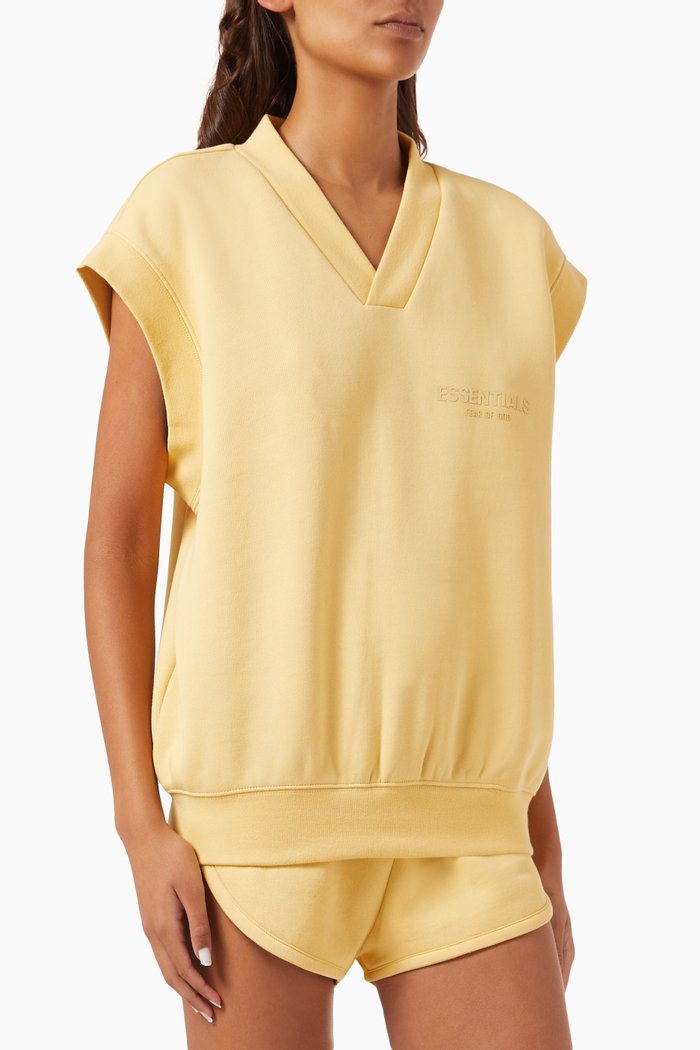 Logo Pullover V-neck Vest in Fleece, Yellow