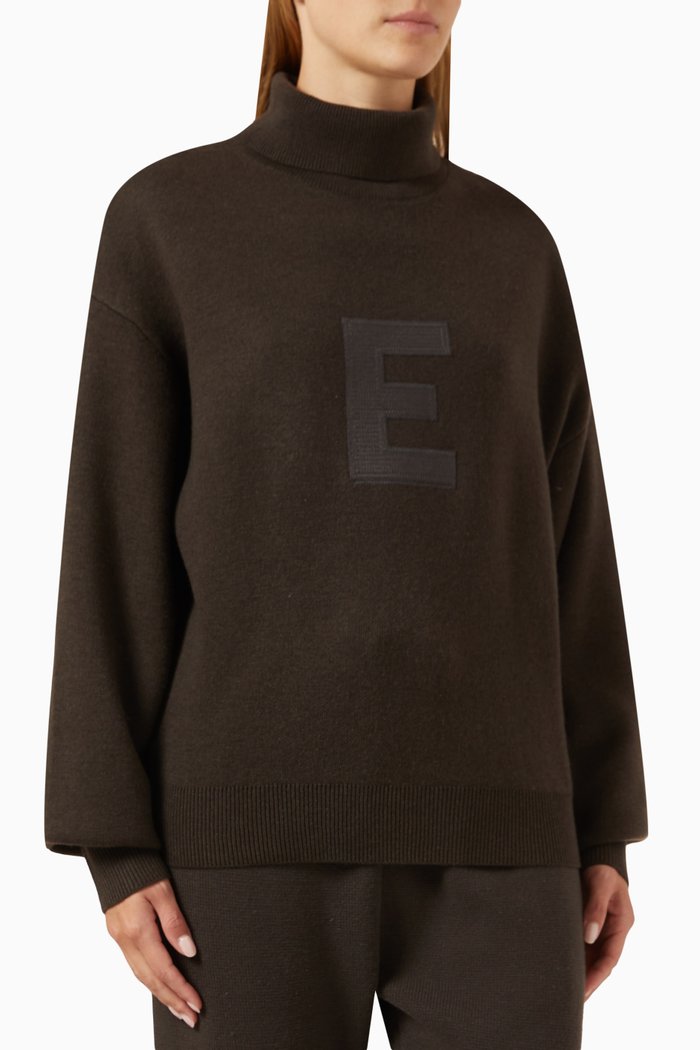 E Turtleneck Sweater in Knit, Black