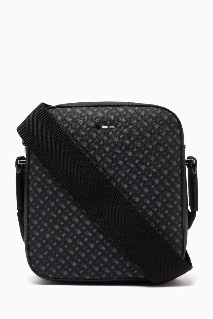

Reporter Monogram Print Crossbody Bag in Faux Leather, Black