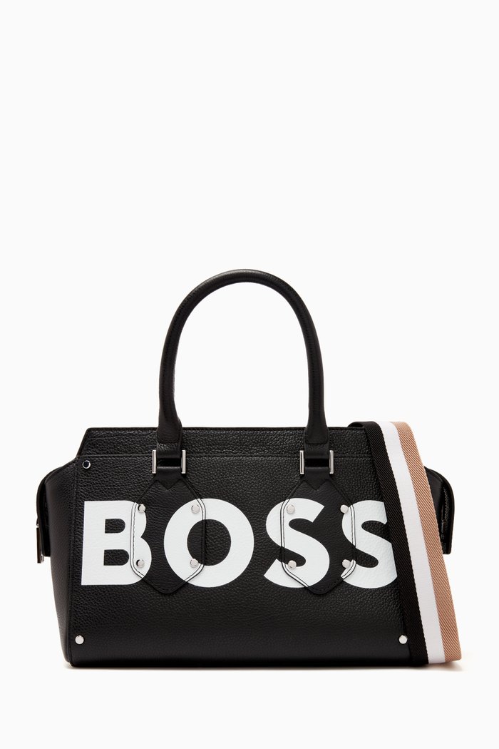 

Contrast Logo Tote Bag in Leather, Black