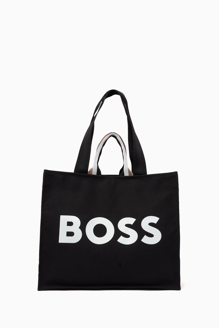 

Structured Logo Tote Bag in Canvas, Black
