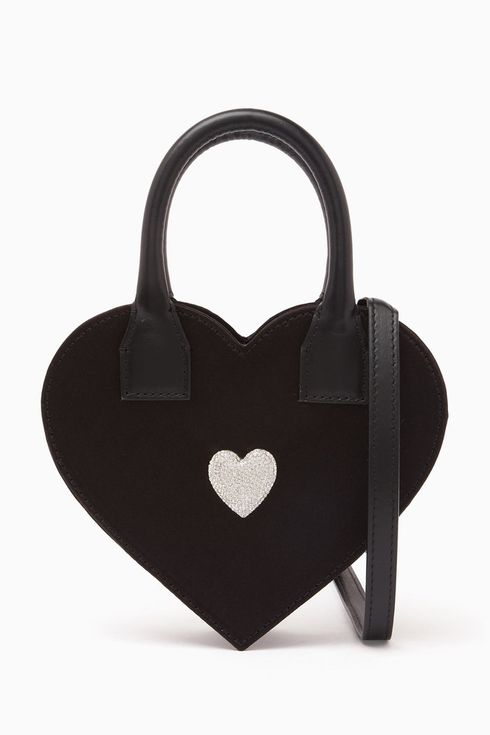 

Heart-shaped Bag in Satin & Leather, Black
