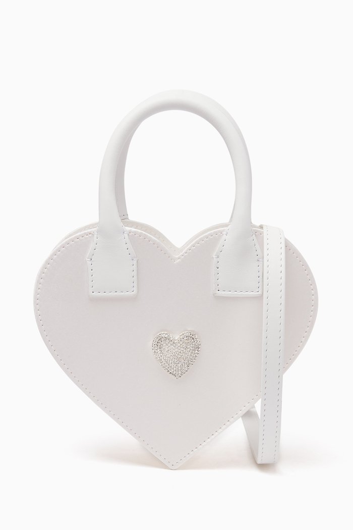 

Heart-shaped Bag in Satin & Leather, White