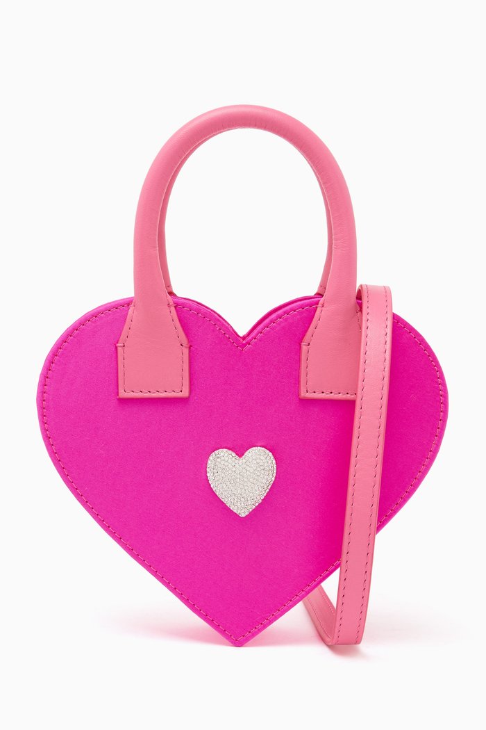 

Heart-shaped Bag in Satin & Leather, Pink