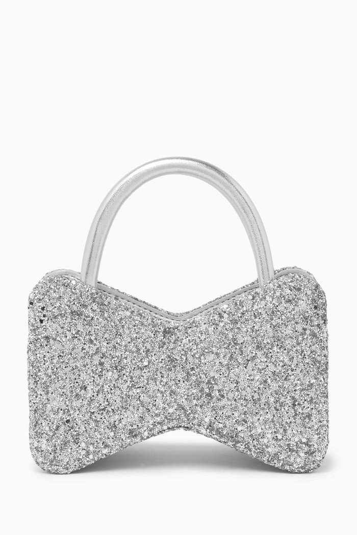 

Mini Bow-shaped Bag in Glittery Leather, Silver
