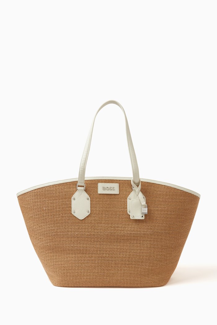 

Ivy Top Handle Tote Bag in Raffia & Leather, Neutral