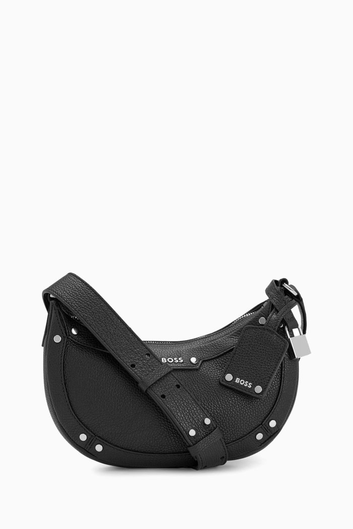 

Small Hobo Bag in Leather, Black