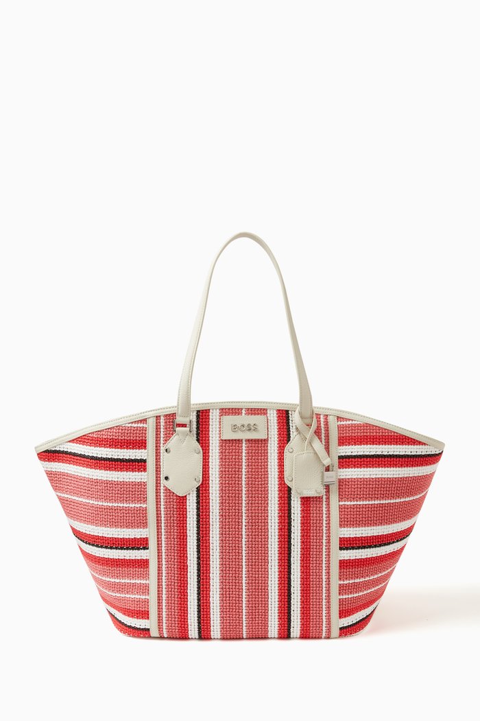 

Ivy Top Handle Tote Bag in Raffia & Leather, Pink